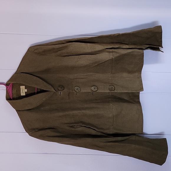 Army Green 100% Linen button blazer - Picture 1 of 4